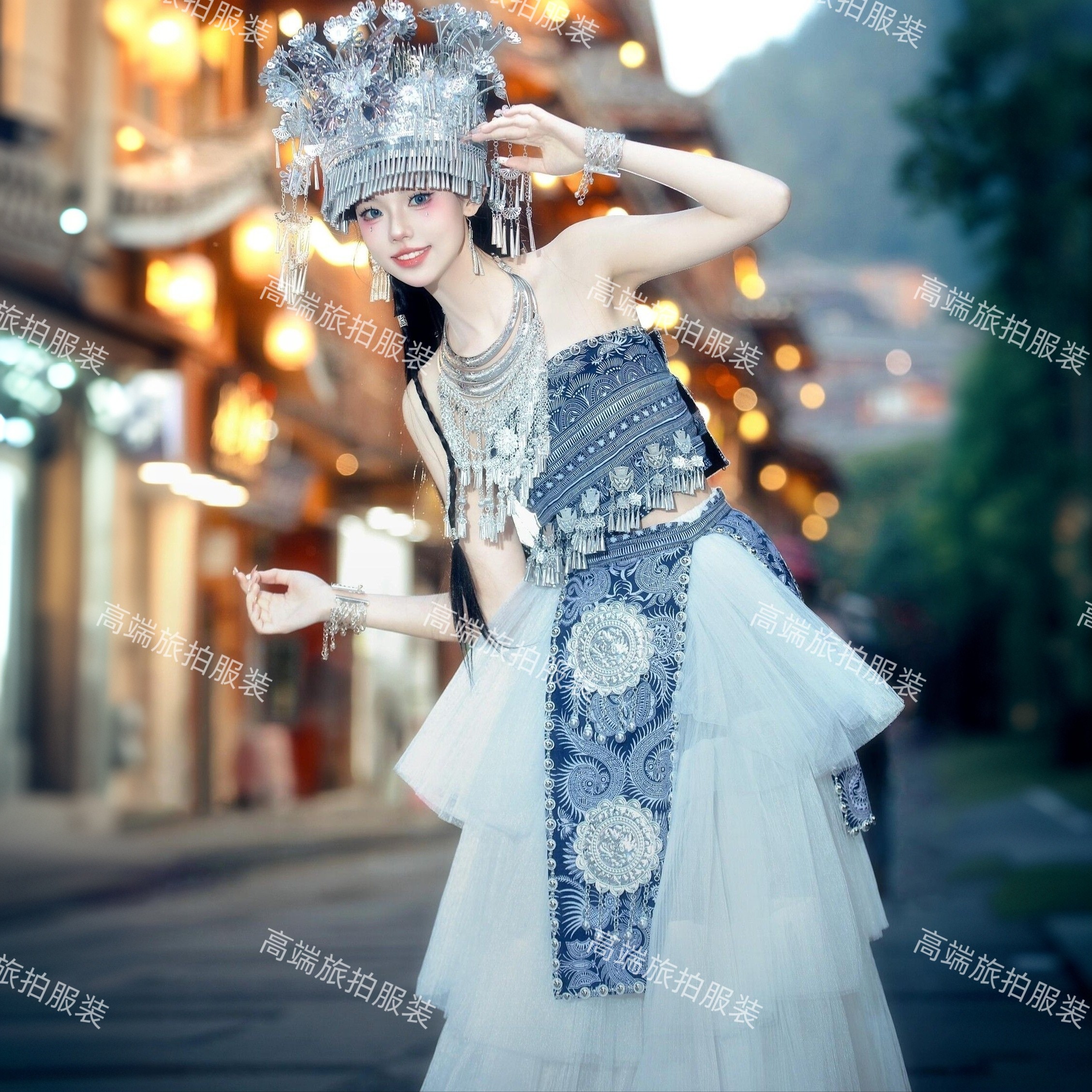 新款服装民族苗疆少女少数民族摄影服饰演出旅拍写真纱裙百搭纱裙