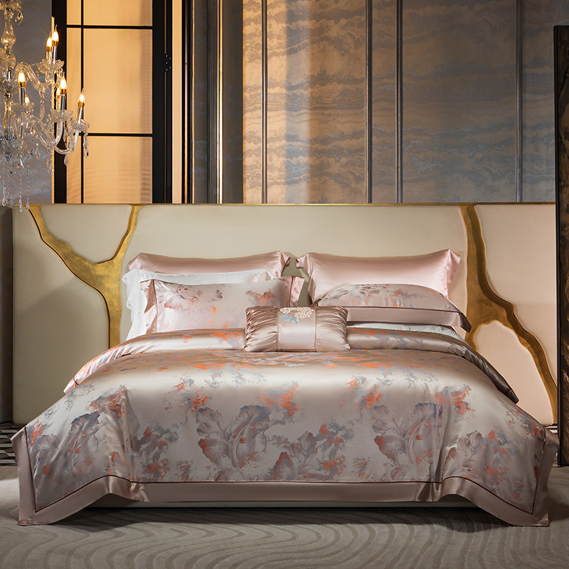 高端奢华重磅真丝四件套100%桑蚕丝提花被套床单丝绸床上用品套件