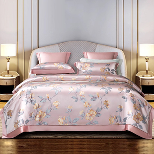 重磅真丝四件套100%桑蚕丝床单被罩高端色织提花被套丝绸床上用品