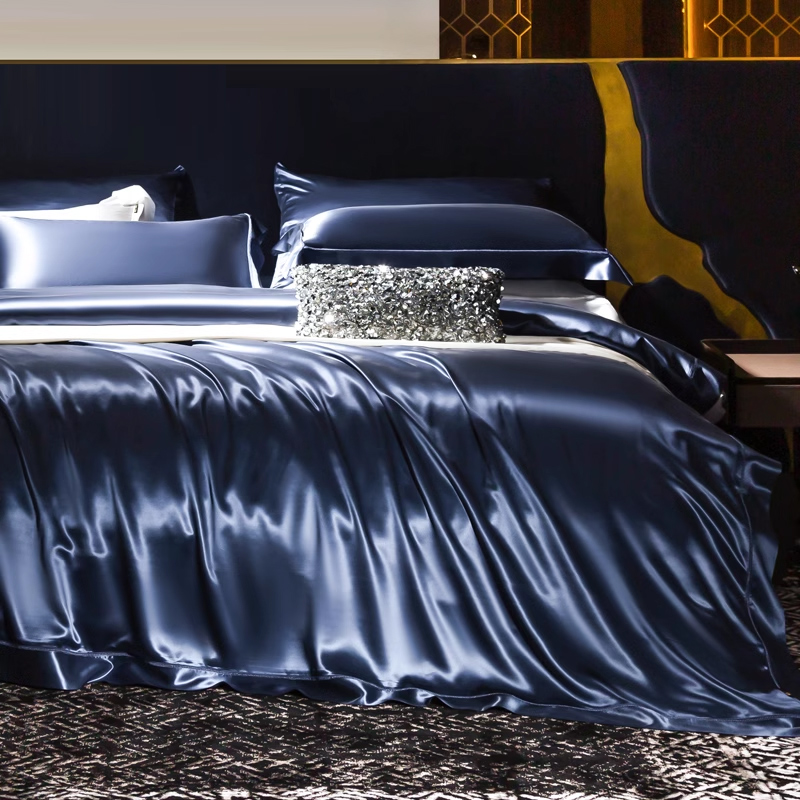 高端皇室贵族宫廷风真丝四件套 重磅纯色丝绸被罩桑蚕丝床上用品