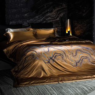 高端奢华真丝四件套100%重磅桑蚕丝床单被套高档别墅丝绸床上用品