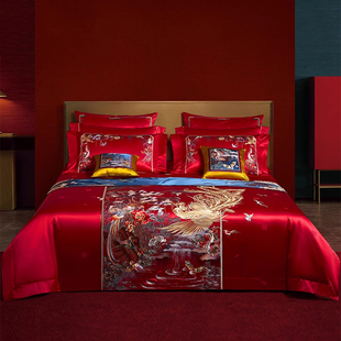 高端真丝棉婚庆床上用品十件套新婚四件套奢华高档结婚礼丝绸被套