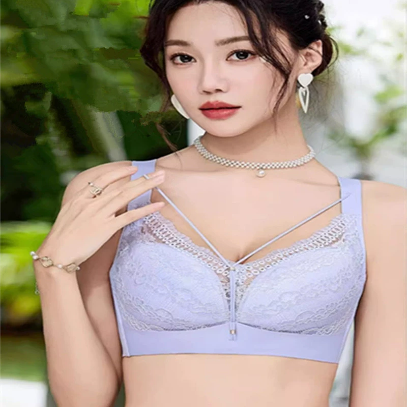 性感蕾丝大码薄款舒适无钢圈文胸罩聚拢调整型收副乳女士内衣6306
