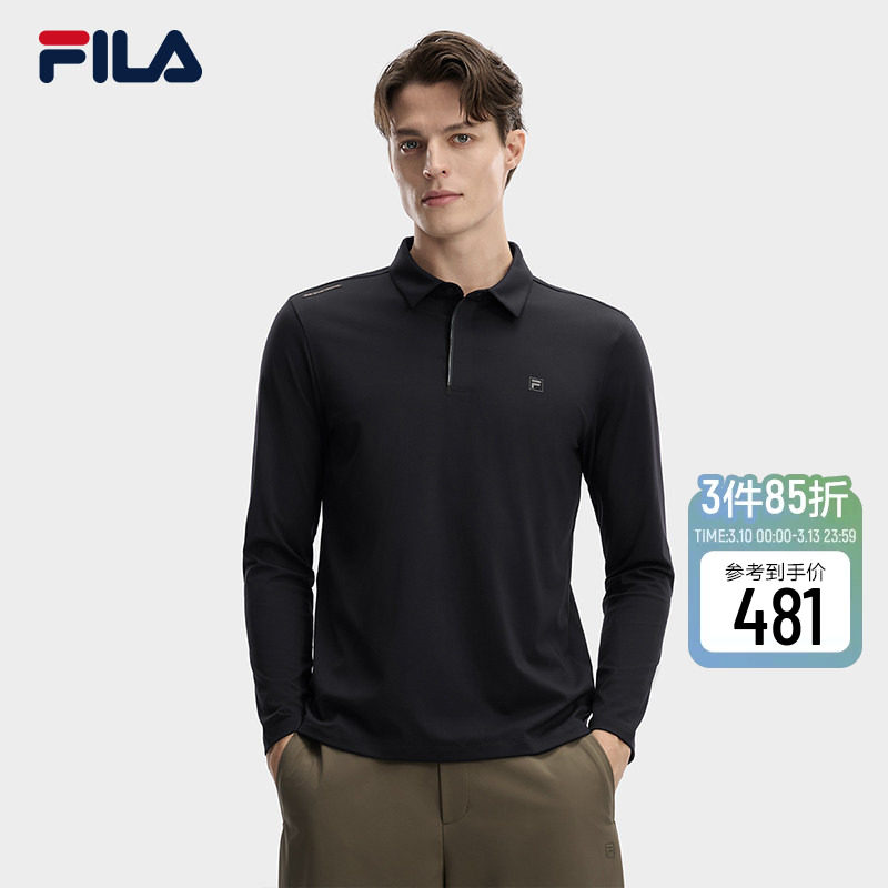 FILA 斐乐官方男子针织长袖POLO衫2026春季新款休闲简约基础上衣