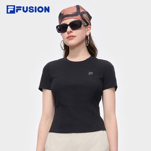 FUSION斐樂女士t恤2025夏季 短袖 短款 上衣修身 潮牌女裝 衫 FILA 新款