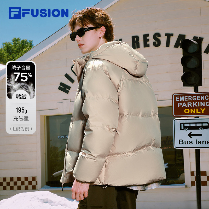 FILA FUSION斐乐潮牌情侣款羽绒服2025冬季新款宽松保暖连帽外套
