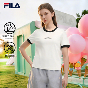 衫 FILA斐乐女款 圆领上衣防晒凉感针织短袖 休闲女装 t恤2026夏新款