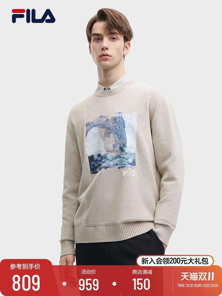 FILA x THE MET斐乐官方男子编织衫冬季新款莫奈印花圆领上衣 Taobao