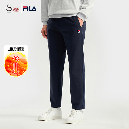 FILA 斐乐官方男士针织长裤2025冬季新款网球运动加绒宽松直筒裤