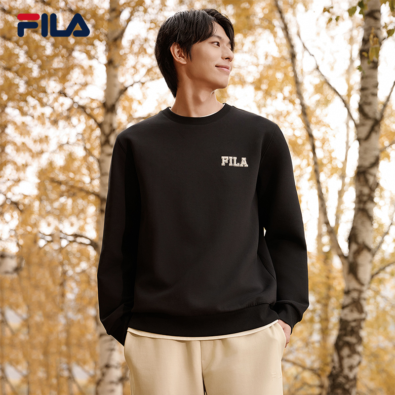 FILA斐乐套头卫衣男士2025秋新款宽松圆领休闲针织长袖运动服上衣