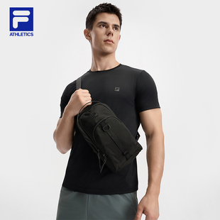 FILA斐樂胸包男包2025秋季 健身包運動包單肩斜挎包黑色隨身包 新款