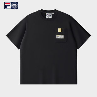 FUSION斐乐潮牌情侣款 时尚 针织短袖 2025冬新款 纯棉宽松T恤 衫 FILA