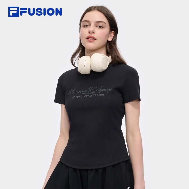 FILA FUSION斐乐潮牌女子针织短袖衫2025夏季新款时尚修身短袖T恤,运动服/休闲服装,运动T恤,淘宝优惠券,粉丝福利购,淘宝优惠卷