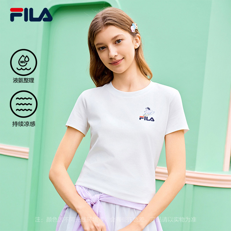 FILA 斐乐官方女子针织短袖衫2026春新款时尚休闲小猫刺绣圆领T恤,运动服/休闲服装,运动T恤,淘宝优惠券,粉丝福利购,淘宝优惠卷