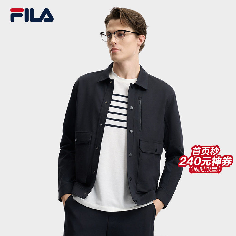 FILA斐乐官方男针织长袖外套2026夏新款工装商务休闲行政夹克上衣