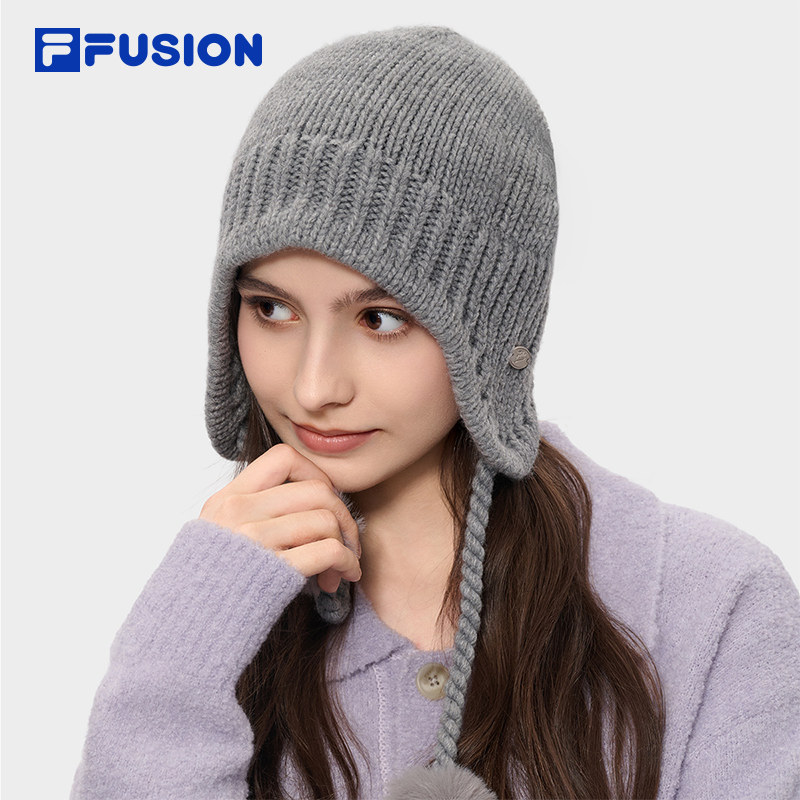 FILA FUSION斐乐潮牌堆堆针织帽26冬新款女帽甜美可爱保暖毛线帽