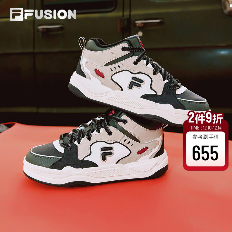 FILA FUSION斐乐潮牌BANK2高帮加绒板鞋2冬季新款男鞋保暖鞋子女