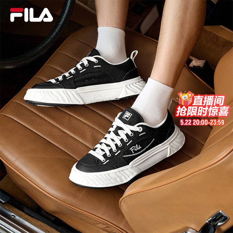 岩行帆布鞋|FILA 斐乐男FOSSO1+网面黑色轻便透气板鞋运
