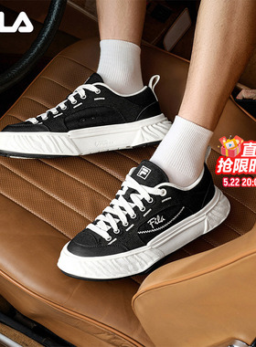 岩行帆布鞋|FILA 斐乐男FOSSO1+网面黑色轻便透气板鞋运动休闲鞋