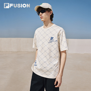 FILA T2026春夏纯棉上衣男宽松T恤女 FUSION斐乐潮牌情侣老花短袖