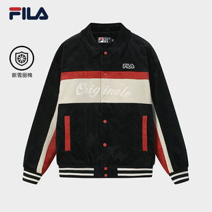 FILA斐乐男士棉服2026春季新款红色拼色宽松保暖外套灯芯绒夹克