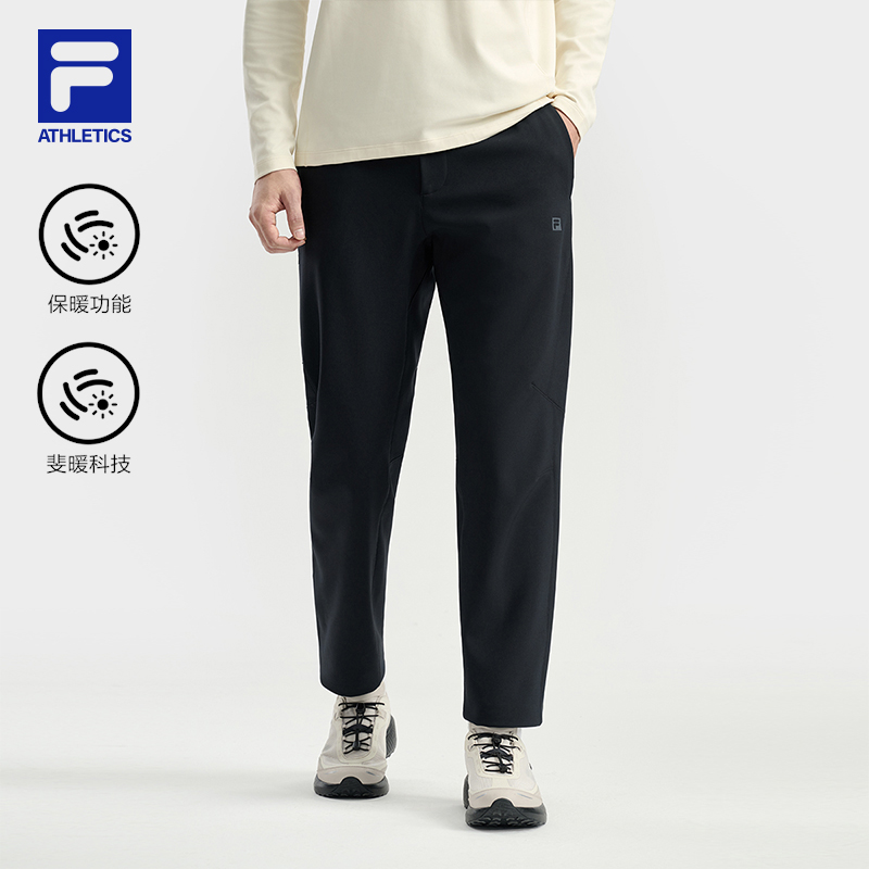 FILA 斐乐官方男士梭织长裤2025冬季新款户外运动基础加绒直筒裤
