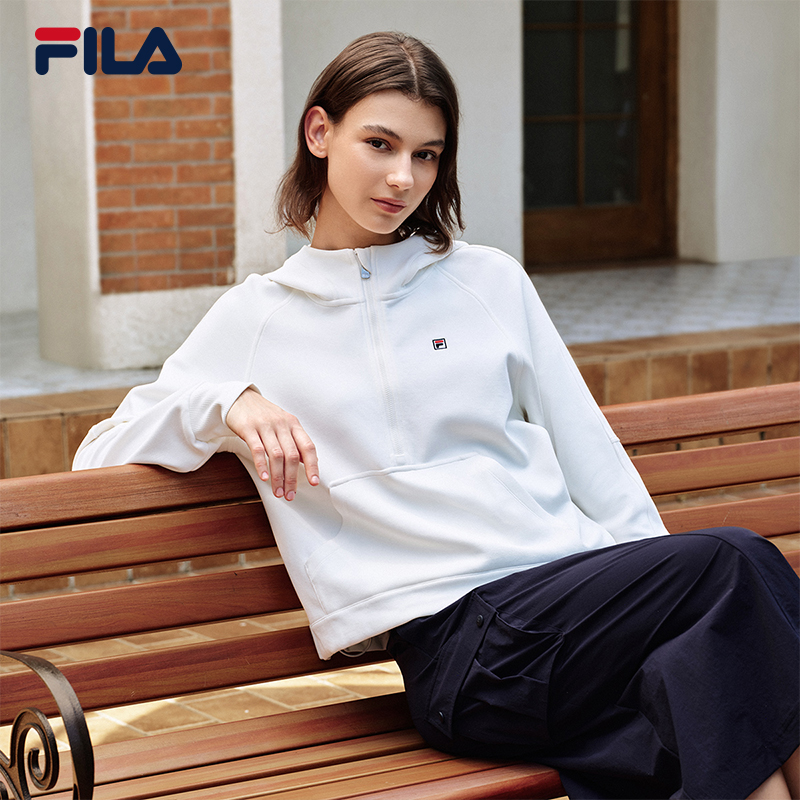 FILA 斐乐官方女子连帽卫衣2025冬新款时尚休闲插肩袖长袖上衣