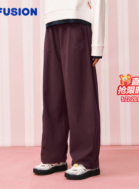 FILA FUSION斐乐潮牌红色长裤女2026春新年款直筒阔腿裤弯刀裤子