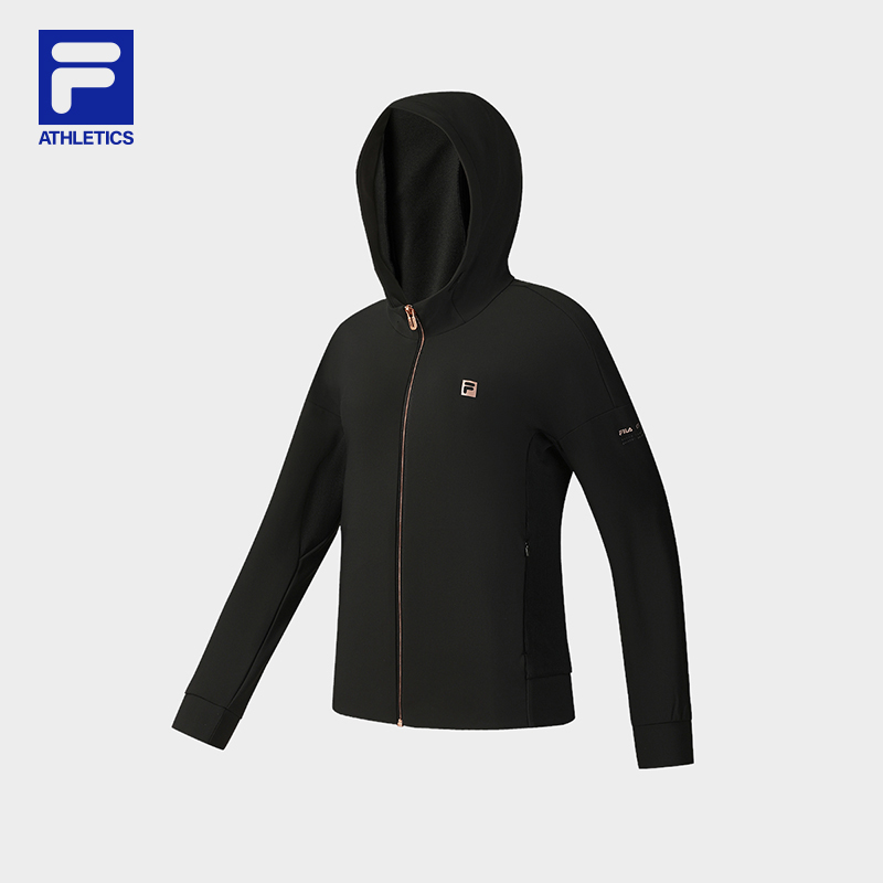 FILA 斐乐官方女士针织连帽外套2025冬新款健身运动简约修身上衣