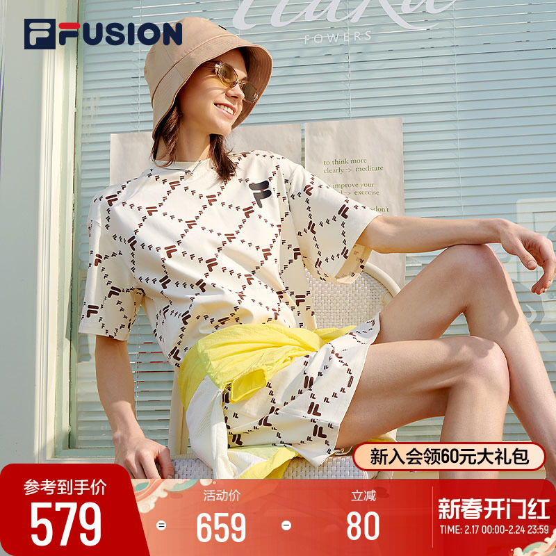 FILA FUSION 斐乐潮牌官方女子针织短袖连衣裙夏季Askin运动裙潮