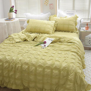韩版纯色泡泡纱水洗棉夏被四件套可水洗夏凉被单双人夏季空调