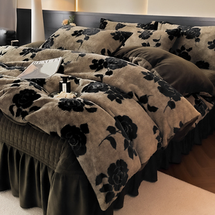 2025新款美拉德高克重兔绒牛奶绒床盖款四件套