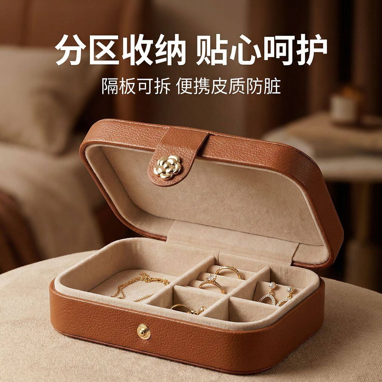 多层皮革轻奢首饰收纳盒