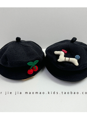 婴儿贝雷帽冬季简约休闲男女宝宝黑色针织蓓蕾帽小月龄纯色毛线帽