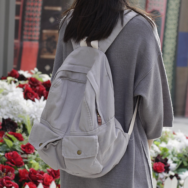 小清新帆布包学院风纯棉柔软布双肩包女学生背包纯色文艺旅行书包