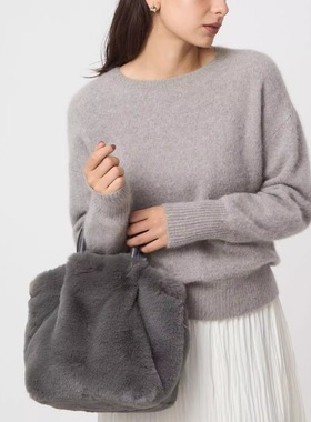 UnitedArrows日本正品代购限量款2025新款毛绒灰色手提单肩托特包