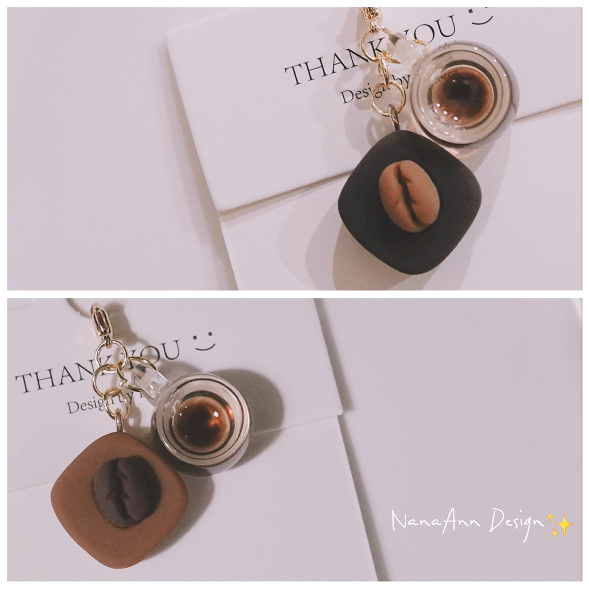 原创日系食玩仿真巧克力咖啡杯万能拉链扣 14K包金翻包手帐挂件