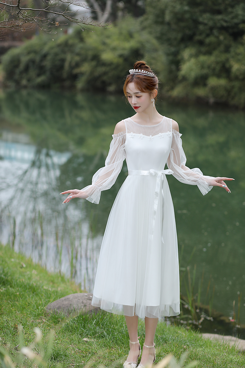  White A022 mid -length long modelless cotton+XL  