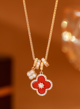 【鸿运四叶】四叶草红色吊坠百搭项链气质轻奢高级感锁骨链女饰品