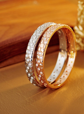 【欧阳娜娜同款】几何半钻蜂巢手镯女轻奢小众高级感手镯批发代发