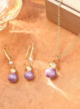 轻奢高级感超闪锆石温柔紫色葫芦项链小众设计时尚个性锁骨链套装