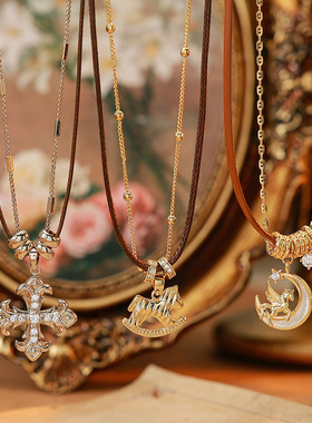 新品十字项链颈链欧美情侣男女小马葫芦吊坠饰品毛衣链轻奢高级感