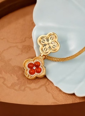 轻奢中古风设计小众微镶点钻十字金刚杵吊坠红玛瑙项链女批发代发