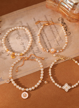 艾妮贝妮爆款强光正圆珍珠日进斗金手链女高级感百搭轻奢国风手饰