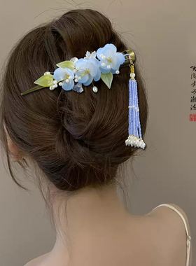 古风旗袍盘发流苏马尾夹