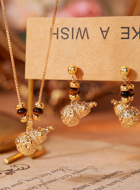 新年爆品虎眼是葫芦串珠项链女小众设计感耳钉轻奢高级感饰品套