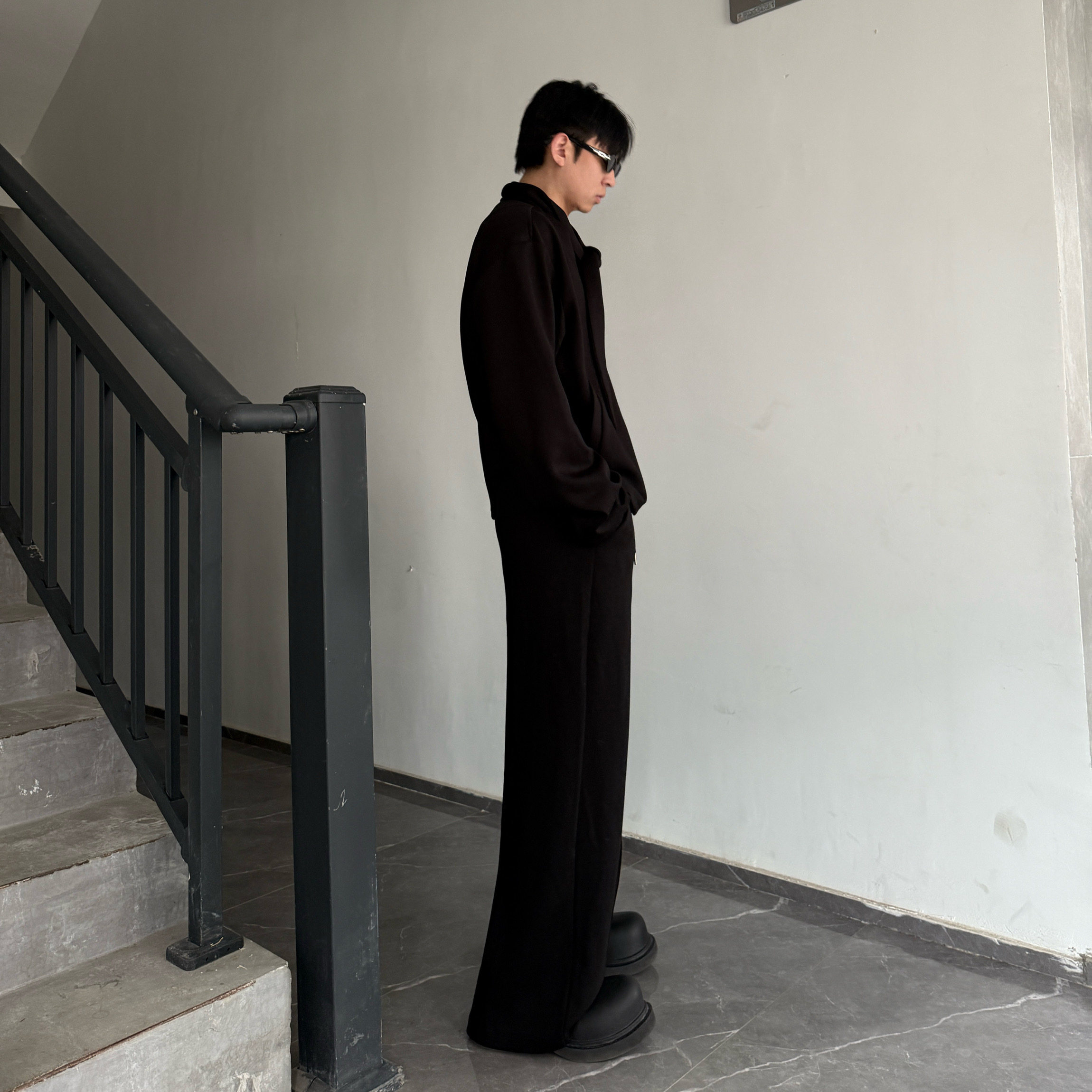 IDDB 春季新款小众太空棉围巾设计卫衣休闲套装男士 休闲长裤时尚