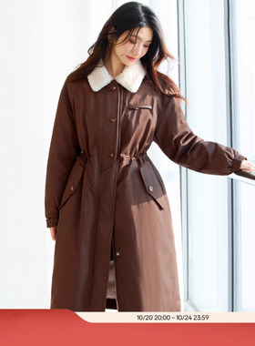 蒋欣代言伊芙丽领口撞色拼接毛领长短款抽绳羽绒外套女1GA9802011