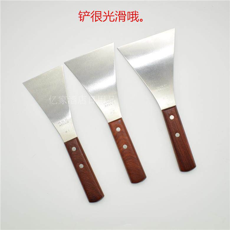 日本铁板铲子不锈钢铁板铲料理铲牛排铲锅铲煎饼铲烧烤铲木柄