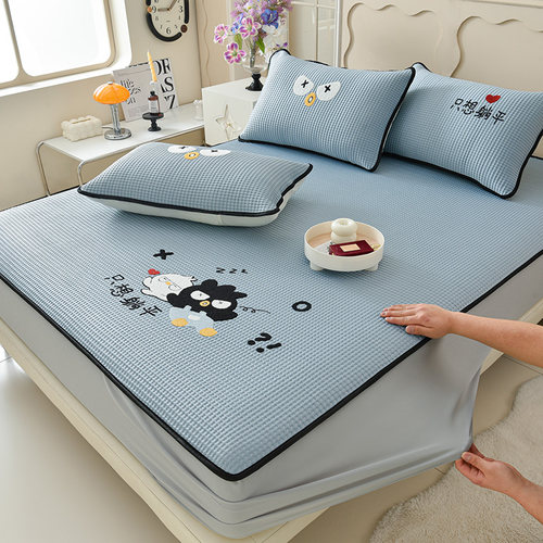 2026新款A类凉豆豆华夫格卡通绣花床笠席